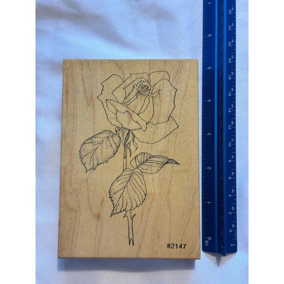 5"x3.5" Wood Mounted Rubber Stamp Rose By Comotion Stamps c90s #2147 - Picture 1 of 4